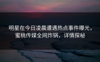 明星在今日凌晨遭遇热点事件曝光，蜜桃传媒全网炸锅，详情探秘